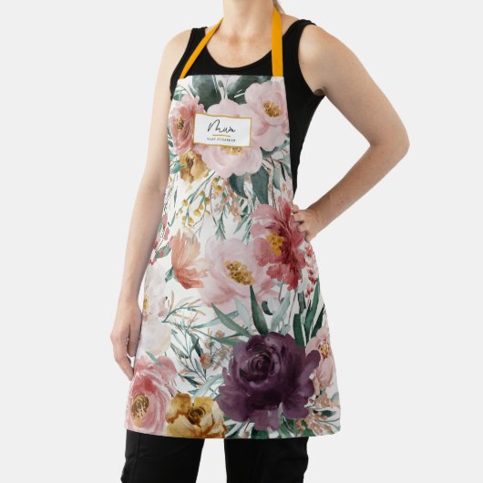 Tablier mum aquarelle script floral élégant éditable (Insitu)