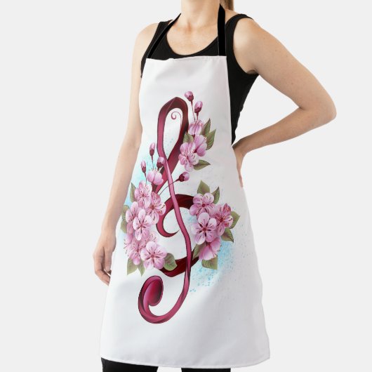 Tablier Musical treble clef notes with sakura flowers (Insitu)