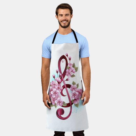Tablier Musical treble clef notes with sakura flowers (Porté)