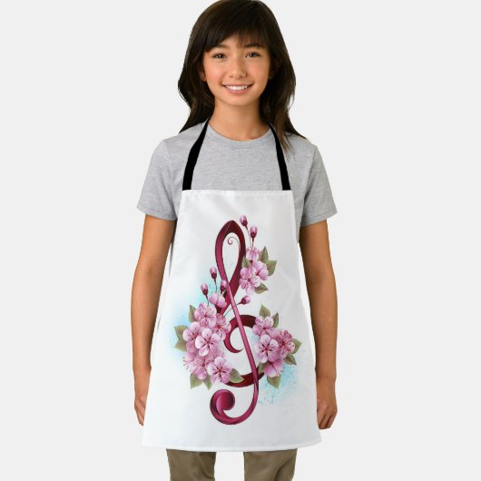 Tablier Musical treble clef notes with sakura flowers (Insitu)