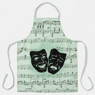 Tablier Musique verte et masques grecs de théâtre