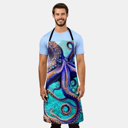 Tablier Mystérieuse Octopus Blue Ocean Wave Art Abstrait (Porté)