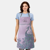 Tablier Name, Purple and Teal Decorative Peacock Pattern (Porté)