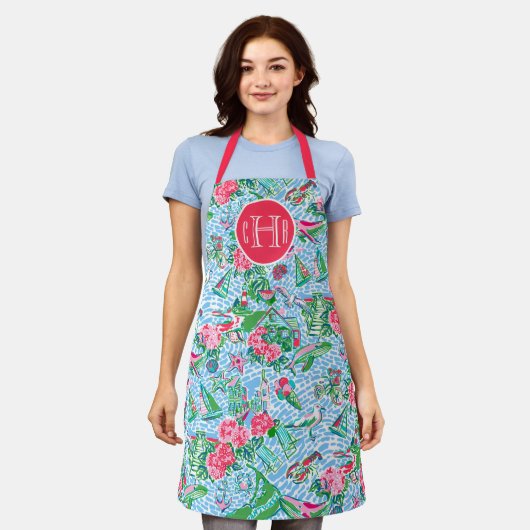 Tablier Nantucket Preppy Palm Beach Imprimer Monogramme (Porté)