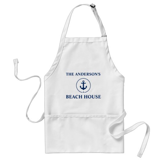 Tablier Nautical Beach House Nom de famille Ancre bleue (Devant)