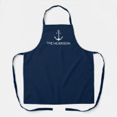 Tablier Nautical Custom Boat Name blanc ancre marine bleu (Recto)