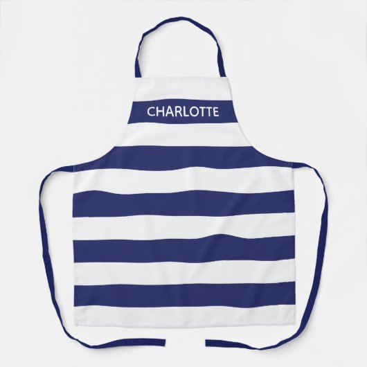 Tablier Nautical marine rayures blanches nom monogramme pe (Recto)