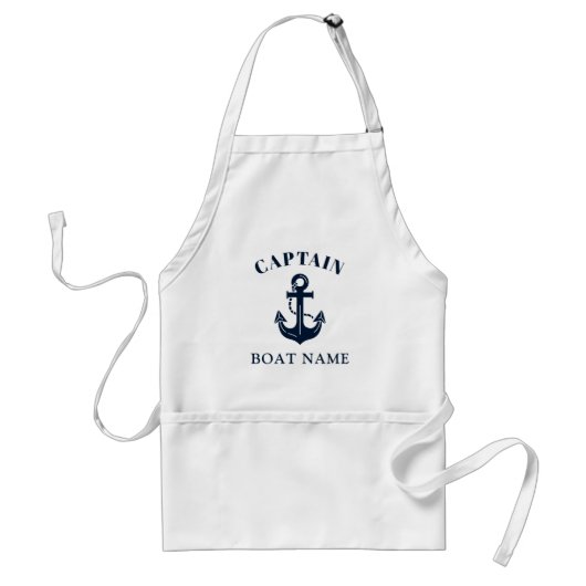 Tablier Nautical Navy Blue Custom Boat Name Captain (Devant)