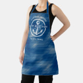 Tablier Nautical Navy Blue Welcome Aboard Nom du bateau An (Insitu)