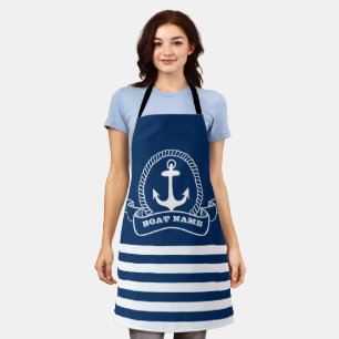 Tablier Nautique, rayures bleu marine ancre