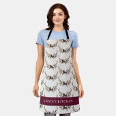 Tablier Navy bleu bordeaux floral élégant bois élégant (Porté)