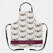 Tablier Navy bleu bordeaux floral élégant bois élégant (Recto)