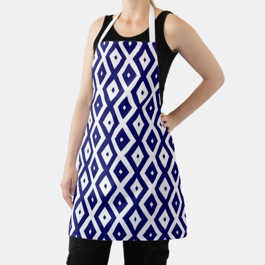 Tablier Navy blue and white diamond pattern (Insitu)