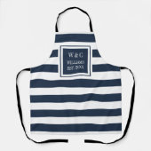 Tablier Navy Blue White Stripe tendance Monogramme Nom de  (Recto)