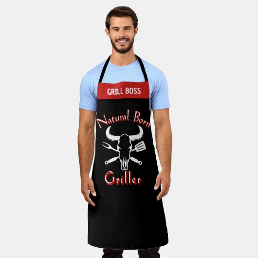 Tablier Né Grillard - Chef Noir Drôle (Porté)