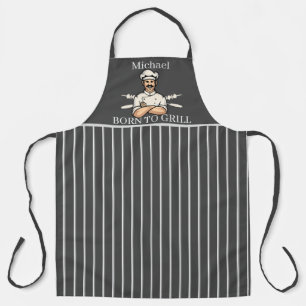 Tablier Né pour griller Papa rayé gris et blanc