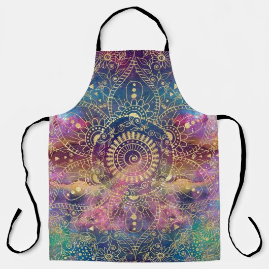 Tablier Nebula couleur or Mandala Aquarelle colorée (Recto)