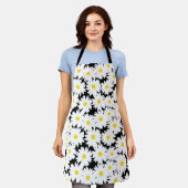 Tablier Négative Space Daisies blanc jaune sur noir (Porté)