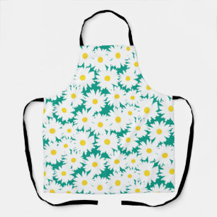 Tablier Négative Space Daisies blanc jaune sur vert