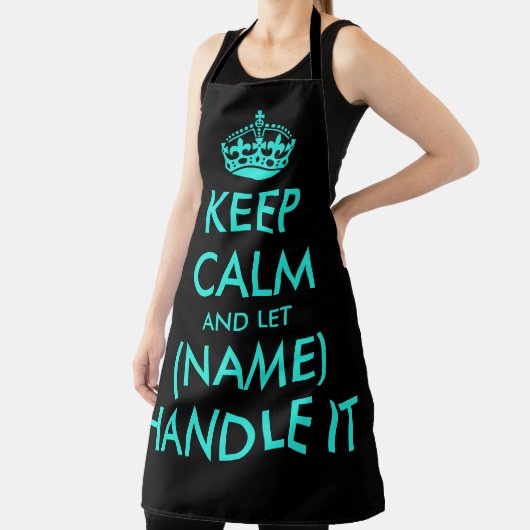 Tablier néon cool bleu et noir garder calme barbecue apron (Insitu)