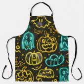 Tablier Neon Éffrayant Halloween Ghost Bats Motif Citrouil (Recto)