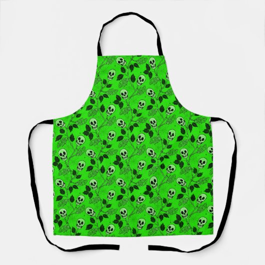 Tablier Neon Green Floral Gothic Skull  (Recto)
