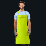 Tablier Néon minimaliste chartreuse nom personnalisé moder<br><div class="desc">Néon minimaliste chartreuse vert clair solide uni nom personnalisé texte monogramme moderne grill barbecue cuisine Apron. Texte noir entièrement personnalisable,  nom,  citation,  phrase,  etc Idéal pour les cuisiniers,  chefs,  poteries,  céramiques,  artisanat,  travail,  cuisine,  boulangerie,  barbecue,  grill,  mais aussi les entreprises et les magasins,  etc</div>