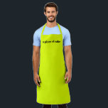 Tablier Néon minimaliste chartreuse nom personnalisé moder<br><div class="desc">Néon minimaliste chartreuse vert clair solide uni nom personnalisé texte monogramme moderne grill barbecue cuisine Apron. Texte noir entièrement personnalisable,  nom,  citation,  phrase,  etc Idéal pour les cuisiniers,  chefs,  poteries,  céramiques,  artisanat,  travail,  cuisine,  boulangerie,  barbecue,  grill,  mais aussi les entreprises et les magasins,  etc</div>