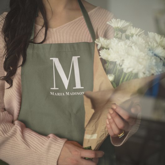 Tablier Nettoyer simple Sage vert Nom initial Uniforme