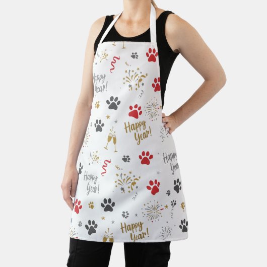 Tablier New Year's Paw Print Celebration Pattern Apron (Insitu)