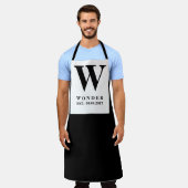 Tablier Newly Wed Monogram black modern Wedding (Porté)