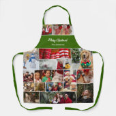 Tablier Noël 17 Photo Collage avec Nom de famille Vert (Recto)