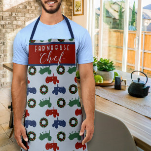 Tablier Noël à la ferme Chemise de chef Tracteurs Couronne