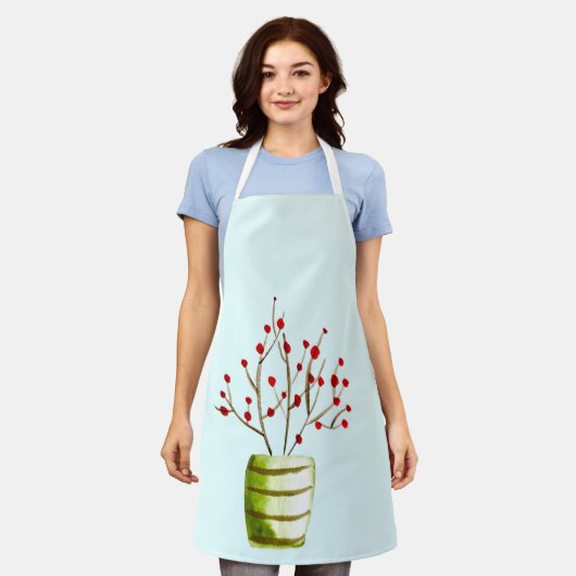 Tablier Noël à l'aquarelle de Red Berries (Porté)