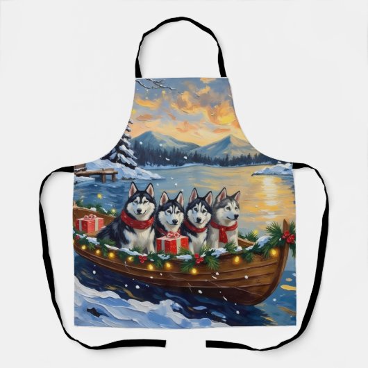 Tablier Noël Bateau Malamute d'Alaska Vacances (Recto)
