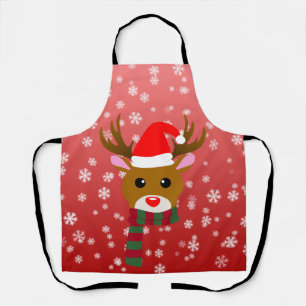 Tablier Noël blanc Rudolph le renne à nez rouge