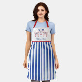 Tablier Noël bleu renne floral scandinave (Porté)