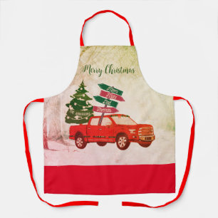 Tablier Noël Camion Rouge Nom de famille Vintage Classic