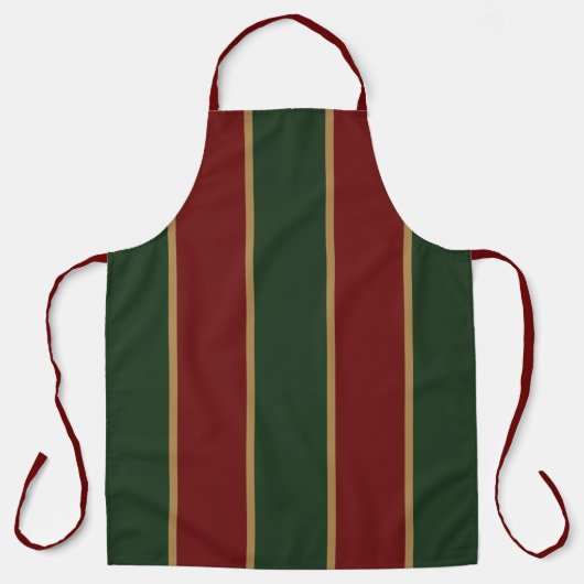 Tablier Noël Classique Vert Et Rouge Avec Garniture Dorée (Recto)