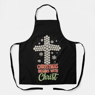 Tablier Noël commence avec le Christ chrétien neige Xmas