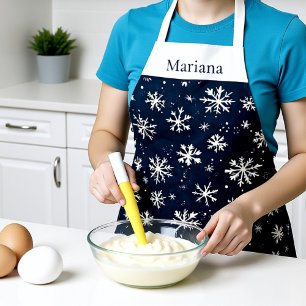Tablier Noël de Flocon de neige bleu marine personnalisé