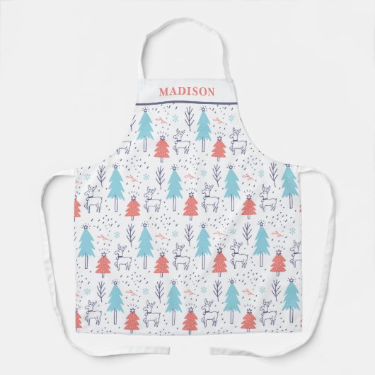 Tablier Noël des rennes modernes mignons Nom personnalisé (Recto)