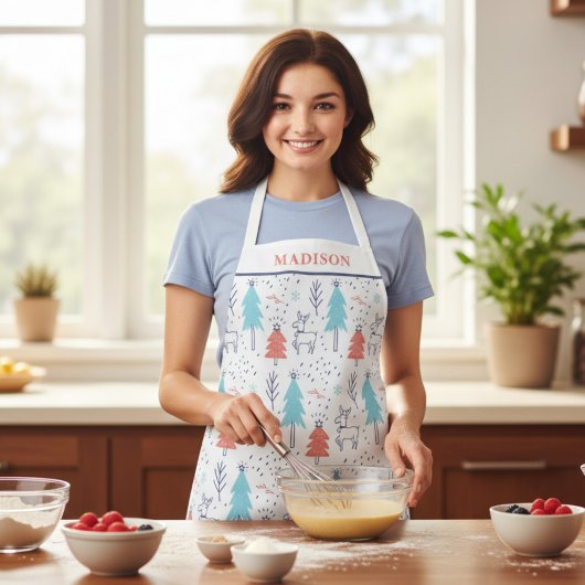 Tablier Noël des rennes modernes mignons Nom personnalisé