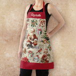 Tablier Noël du Père Noël vintage<br><div class="desc">Tablier de Noël Festive Vintage décoré avec un motif de Noël à l'ancienne ! Personnalisez-le pour un cadeau de Noël amusant. Conçu pour vous par Blackberry Boulevard.</div>