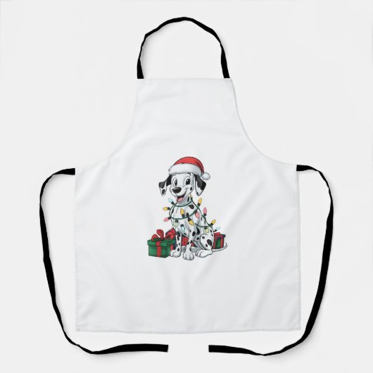 Tablier Noël Éclairage Santa Chapeau Dalmatien Chien Noël (Recto)