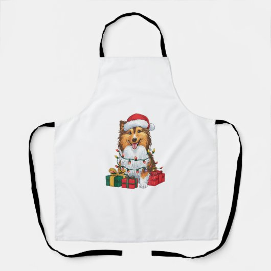 Tablier Noël Éclairage Santa Hat Sheltie Chien Noël (Recto)