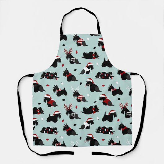 Tablier Noël écossais Terrier bleu (Recto)