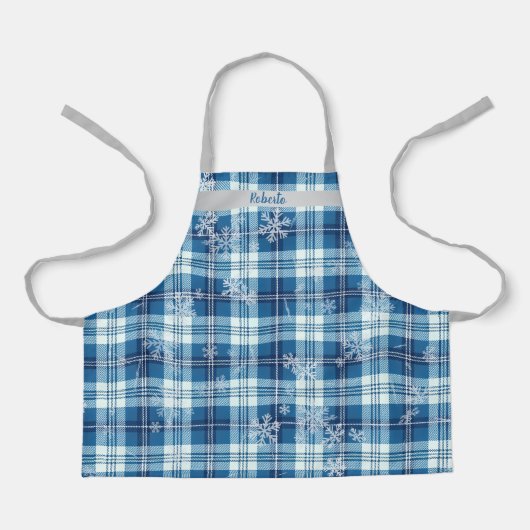 Tablier Noël Élégant À Carreaux Bleu (Recto)