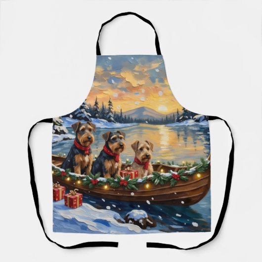 Tablier Noël en bateau avec Airedale Terrier (Recto)