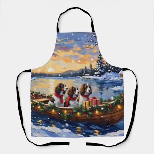 Tablier Noël en bateau avec Springer Spaniel (Recto)